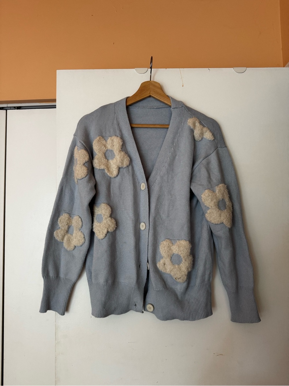 Blue Fuzzy Flower Cardigan